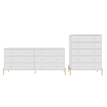 MANHATTAN COMFORT Jasper Tall Dresser and Double Wide Dresser Set in White Gloss 2-621151